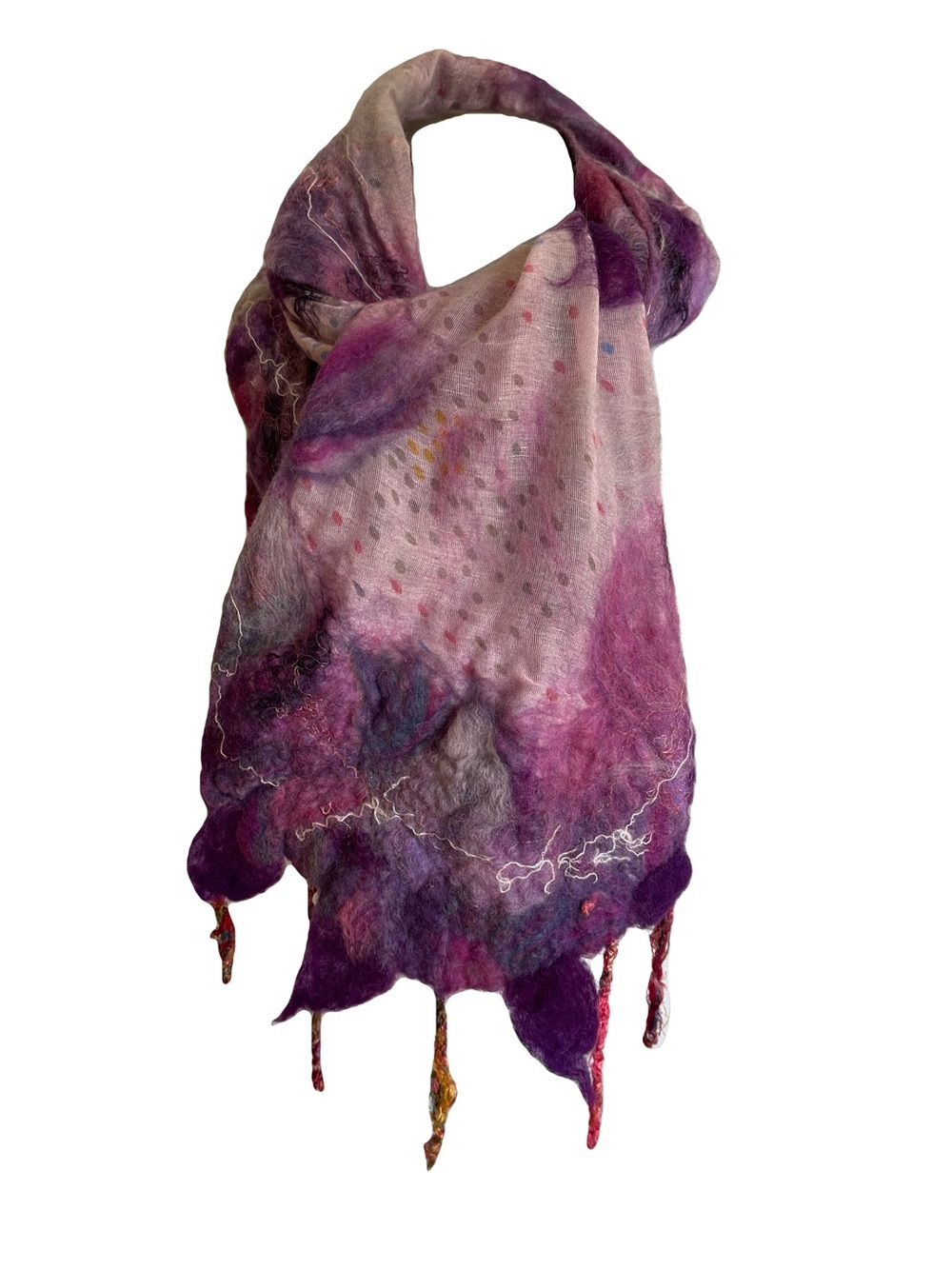 Handcrafted Felted Wool Scarf in Pink & Purple